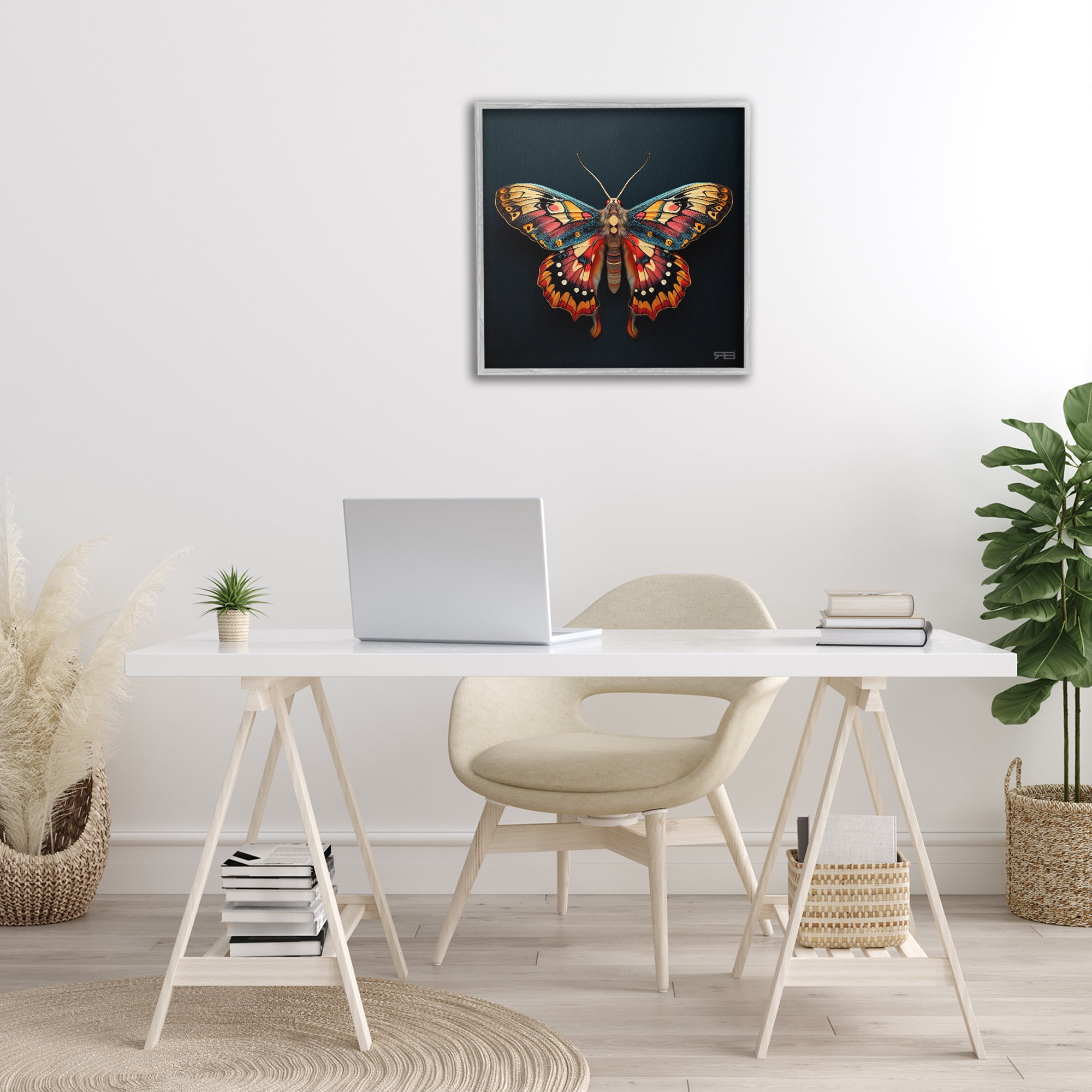 Stupell Industries Vivid Patterned Moth Animals & Insects Painting Gray Framed Art Print Wall Art, 24 x 24
