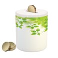 thumbnail image 1 of Leaves Piggy Bank, Freshening Background Vibrant Leafage in Spring Flourishing Open up Plant Theme, Ceramic Coin Bank Money Box for Cash Saving, 3.6" X 3.2", Green White, by Ambesonne, 1 of 4