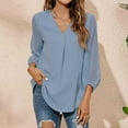 thumbnail image 3 of KBZDBZC Womens T Shirts Womens Summer Chiffon V Neck Long Sleeve Blouse Casual Loose Work Business Floral Shirts Tunic Tops Women T Shirt Tee Shirts Womens (Blue,XXL), 3 of 6