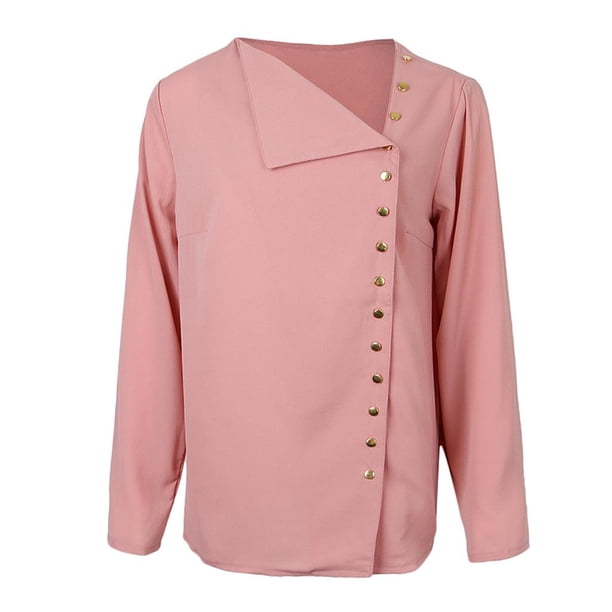 Prettyia - Blusa de gasa con cuello vuelto y botones para mujer XXL Yuyangstore Blusa de Gasa Sólida