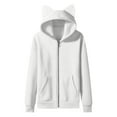 thumbnail image 7 of Riecok Hooded Sweatshirt Kids Zip up Long Sleeve Round Neck Solid Color Cute Ear Hoodies with Pocket Clothes for Girls and Boys White 150, 7 of 7