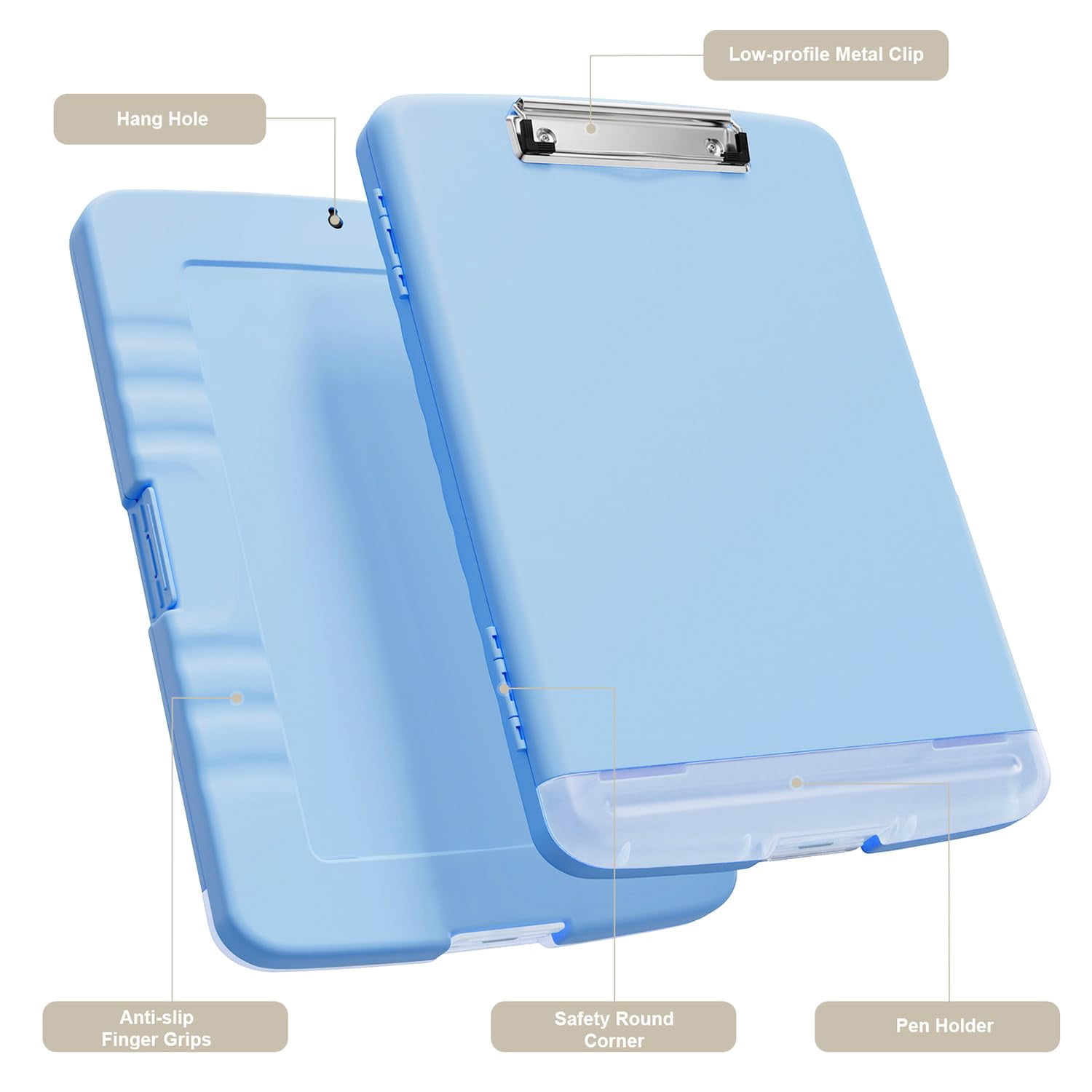 Clipboard with Storage, 8.5 x 11 Organization Box with Pen Holder and A4 Legal Paper Folder, Folio & Side-Opening, Low Profile Clip,for Nurses,Teachers, Size 14 x 9.6 x 1.2 in