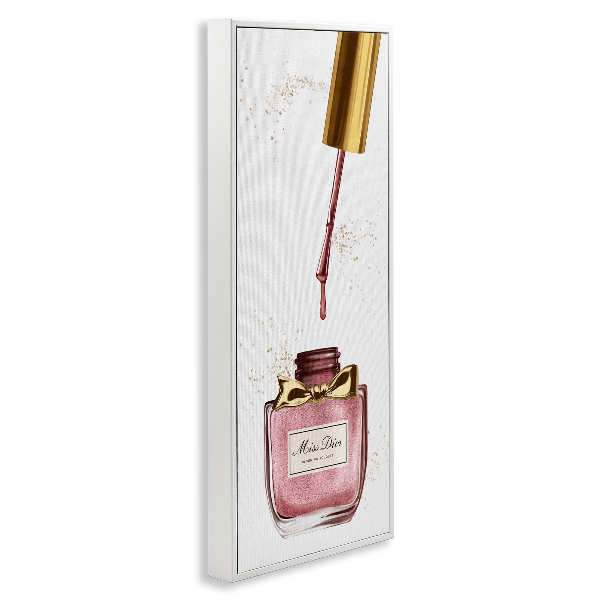 Stupell Industries Makeup Nail Polish Brush Gold & Pink Beauty & Fashion Painting White Framed Art Print Wall Art, 10 x 24