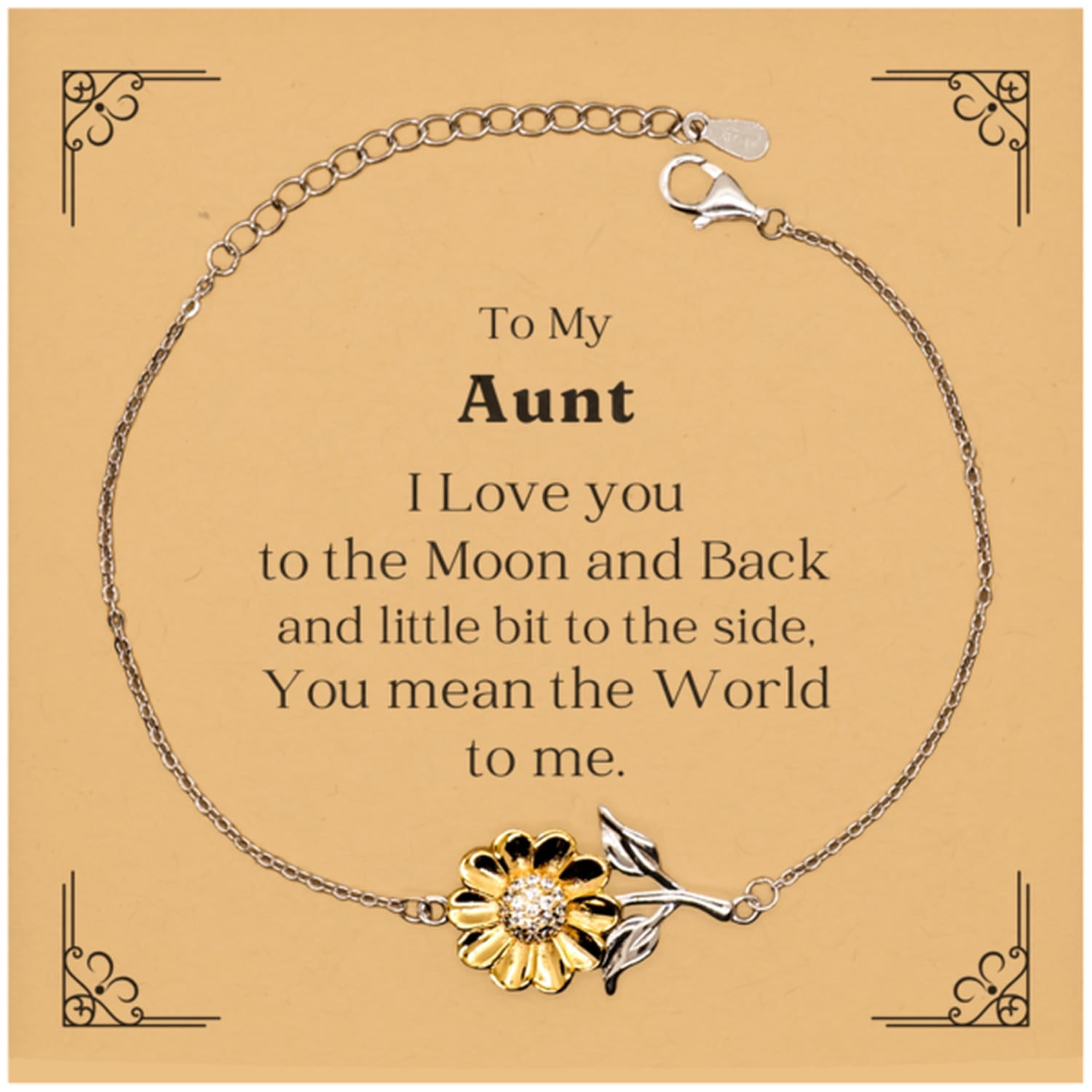 Sunflower Bracelet Aunt Gift - I Love You to the Moon and Back - Inspirational Jewelry for Aunts Birthday, Christmas, and Holidays