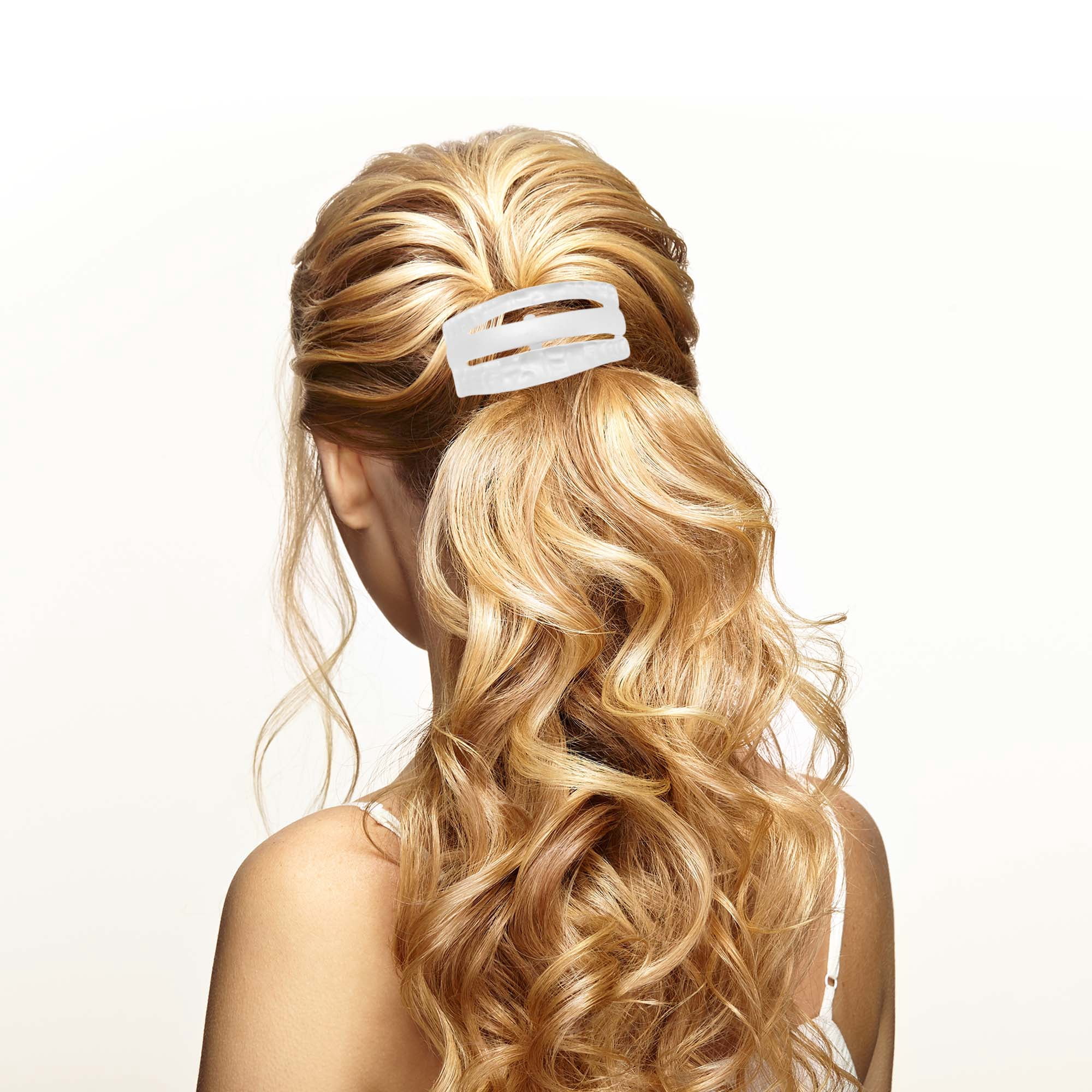 Unique Bargains Stylish Texture Ponytail Buckle Hair Clip Silver Tone, White