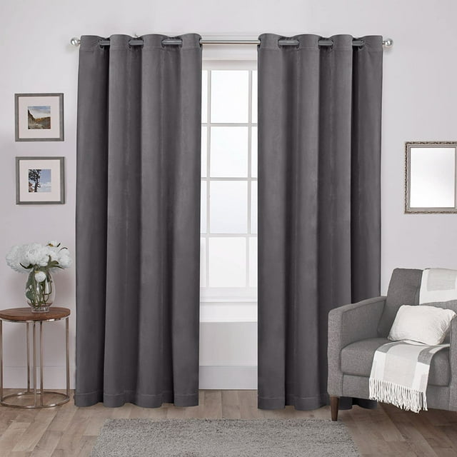 EXCLUSIVE HOME Paire de Panneaux de Rideau en Velours, Lourds, Filtrant la Lumière, à Oeillets, 54"x84 Pouces, Gris Doux