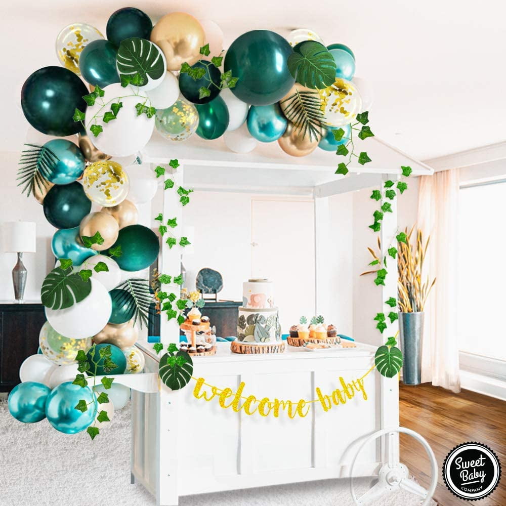 Sweet Baby Co. Jungle Safari Baby Shower Decorations Green Balloon Garland  Arch Kit, Tropical Sage Dinosaur Sloth Animal Party Theme Leaves Ivy Decor,  Two Wild Birthday for Boy Girl Box Backdrop… -