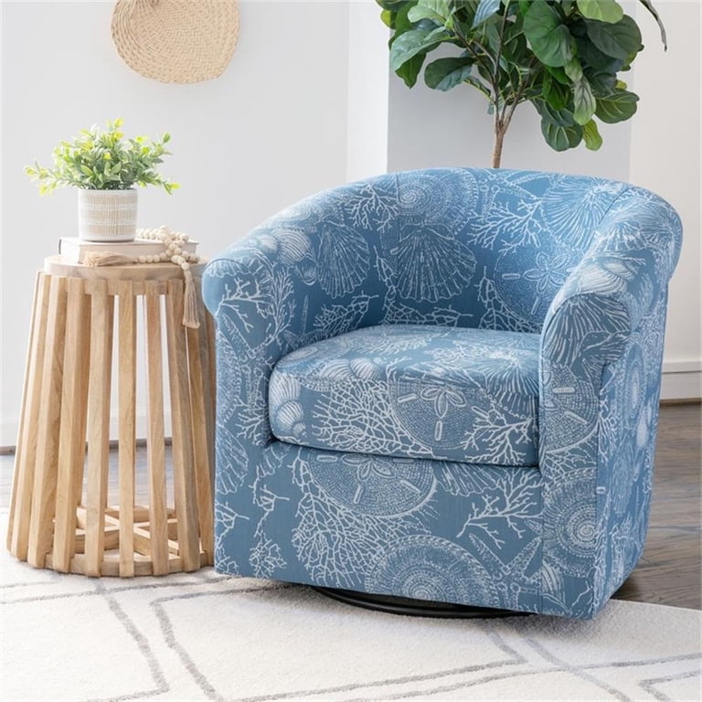 MOMO NATURAL/M-ROUND CHAIR/ sea blue/美品 Linon Rhea Fully Upholstered Coastal Swivel Club Chair in Blue
