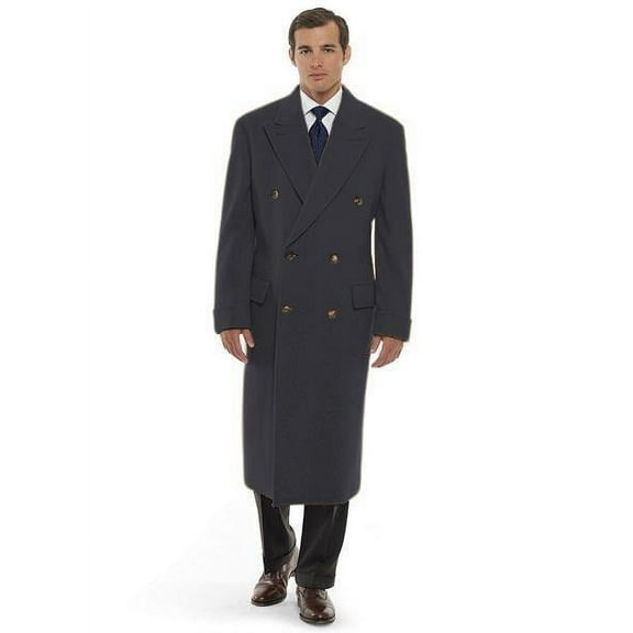 Men's Dress Coat 44 Inch Long Length Charcoal Double Breasted Wool Blend Overcoat