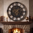 thumbnail image 2 of Costway Large Wall Clock, 27” Gear Clock with World Map, Non-Ticking Decorative Metal Clock, 2 of 10