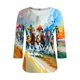 thumbnail image 2 of Mujeres 3/4 Manga Tops Cuello en V Raglan Suéter Casual Impreso Blusa Suave Poliéster Spandex Primavera Verano Camisas de Trabajo, 2 of 6