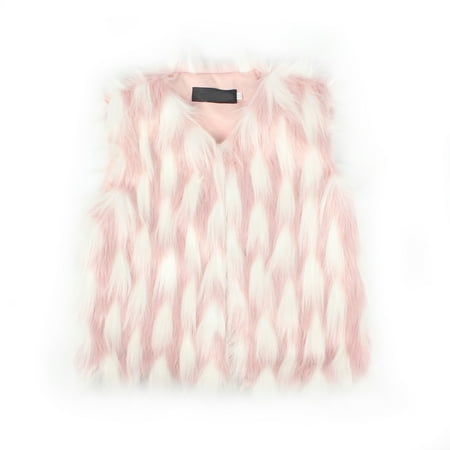 

EHTMSAK Children Girls Fall Winter Sleeveless Vest Toddler Baby Open Front Faux Fur Jackets Thicken Print Outerwear Pink 1Y-7Y XL