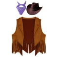 thumbnail image 3 of TiaoBug Kid Cowboy Cowgirl Costume 3 Pcs Set for Kids Halloween Carnival Party Role Play Dress Up Brown&Purple 12, 3 of 5