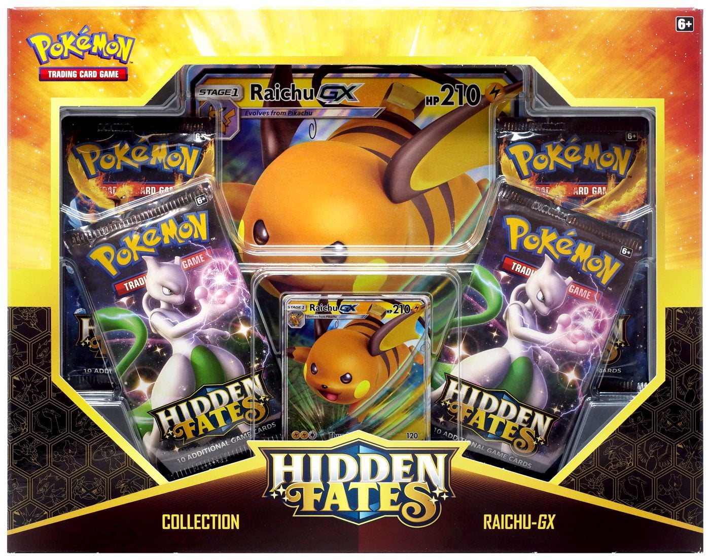 Pokemon Hidden Fates GX Collection Box Raichu GX New Sealed In Hand 4 Packs 