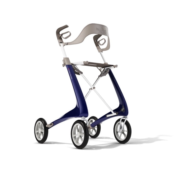 Medline byACRE Ultralight Carbon Fiber Rollator with Backrest, Blue Frame, 285-lb Capacity, Carbon Fiber