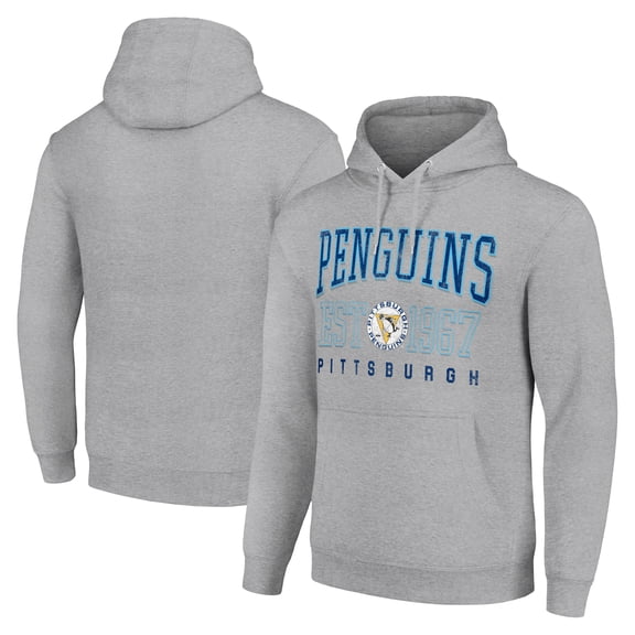 Men's Starter Heather Gray Pittsburgh Penguins Retro Graphic Pullover Hoodie