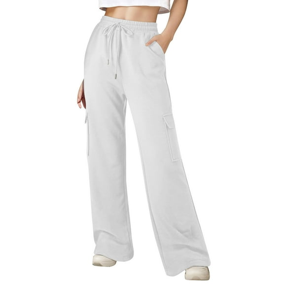 Posijego Cargo Sweatpants for Women Drawstring Elastic Waist Wide Leg Sweat Pants 4 Pockets Athletic Lounge Pants