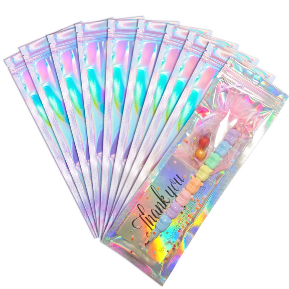Trunple Holographic Resealable Packaging Bags Foil Pouch Bags [100 PCS ] Great for Small Business Party Favor Food Storage ( 2.7 x 8.6 Inch)