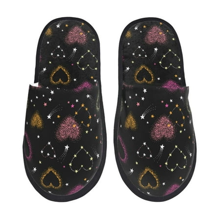 Balery Heart and Stars Slient Indoor Furry Fleece Comfort House Shoes Soft Non-Slip Home Shoes Cotton slippers House Slippers-- Medium