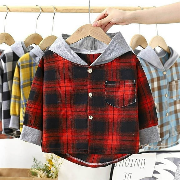 Wancir Boys Girls Casual Flannel Plaid Hoodies Fall Fashion Button Down Shirts Long Sleeve Cute Lightweight Jacket Coats