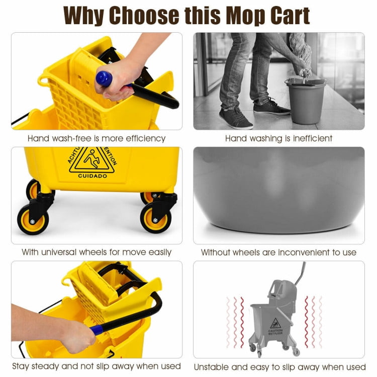 Resenkos 26 Quart Mop Bucket Side Press Wringer on Wheels With Panel, Side Press Wringer Combo Commercial Cleaning Caddy Plastic
