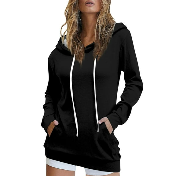 Womens Hoodies Pullover Solid Color Long Sleeve Sweatshirt Pocket Drawstring Tops