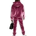 thumbnail image 4 of longantii Velour Lounge Sets for Women 2 Piece Velvet Tracksuits Jogging Hoodie Sweatsuits Soft Sports Leisure Jogger Outfit Purple Pink XXL, 4 of 5