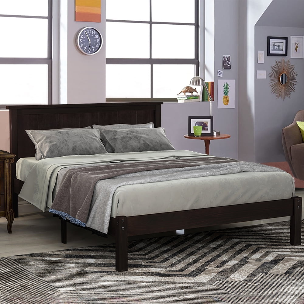 Full Bed Frame, Full Platform Bed Frame with Headboard and Solid Wood Slat Support for Adults