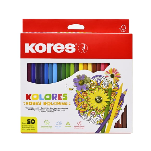 Lápices De Colores Triangulares Kores Mándalas Estuche 50 Pz