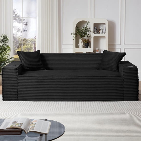 FFZ 3-Seater Corduroy Sofa for Compact Living Rooms, Black