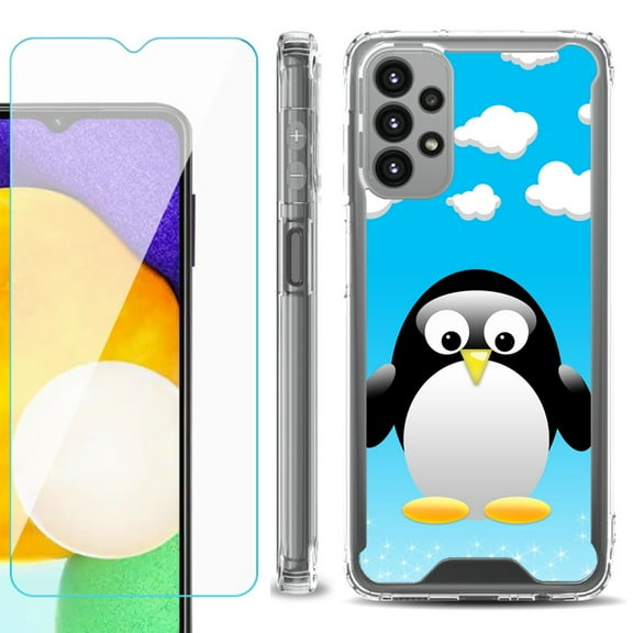 Shockproof Bumper Phone Case for Samsung Galaxy A23 5G, with Tempered Glass Screen Protector, by OneToughShield ® - Penguin