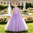 thumbnail image 2 of lnmuld Girls Solid Color Lace Beaded Tulle Long formal Evening Dress Sleeveless Size:7-8 Years, 2 of 4