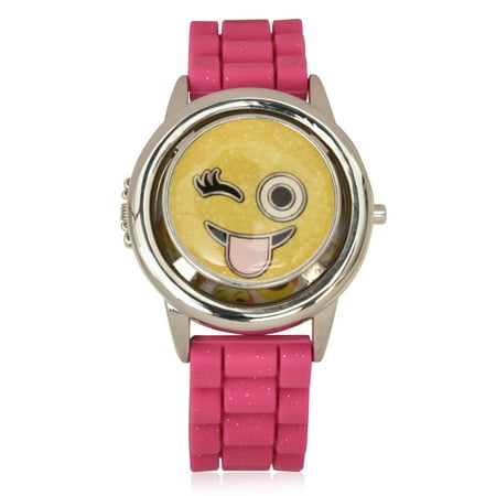 Wonder Nation Emoji wink flip top spinner Digital bumpy rubber Watch