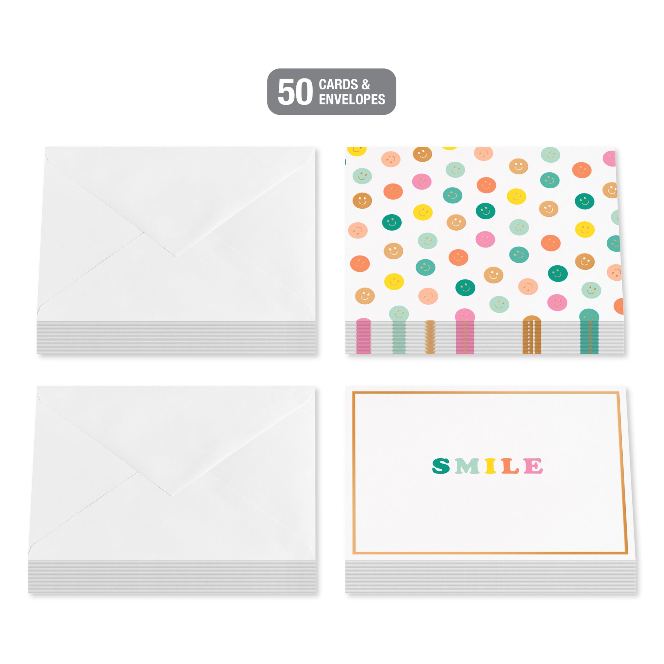 American Greetings All Occasion Stationery Note Multi-pack, Smile, Dots (2-Designs, 50-Count)