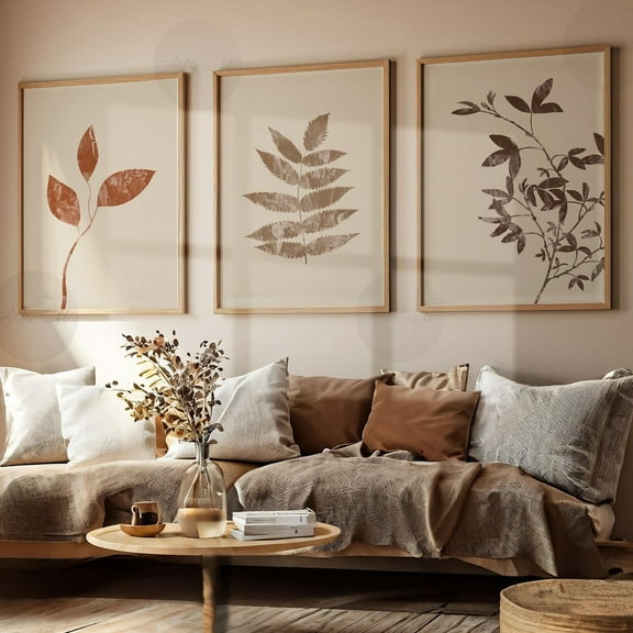 Luvia Abstract Fall Wall Art Set of 3, Botanical Leaves Orange, Brown Autumn Modern Home Decor, Boho Gallery Print, Nature Wall Decor Set 3 Prints 8x12 UNFRAMED