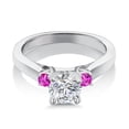 thumbnail image 3 of Gem Stone King 925 Sterling Silver Lab Grown Diamond and Pink Sapphire Engagement Ring for Women | 0.84 Cttw | Round 6MM | Gemstone April Birthstone | Size 5, 3 of 6