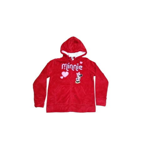 Women's Juniors Shy Minnie Mouse Fleece Zip Up Jacket Red (L)