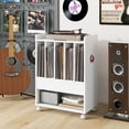 thumbnail image 3 of CRXX Record Player Stand, Rolling Turntable Stand with Drawer, Hook & Lockable Wheels, Vinyl Record Display Shelf Holds Up to 180 Albums, for Living Room Bedroom (White), 3 of 9