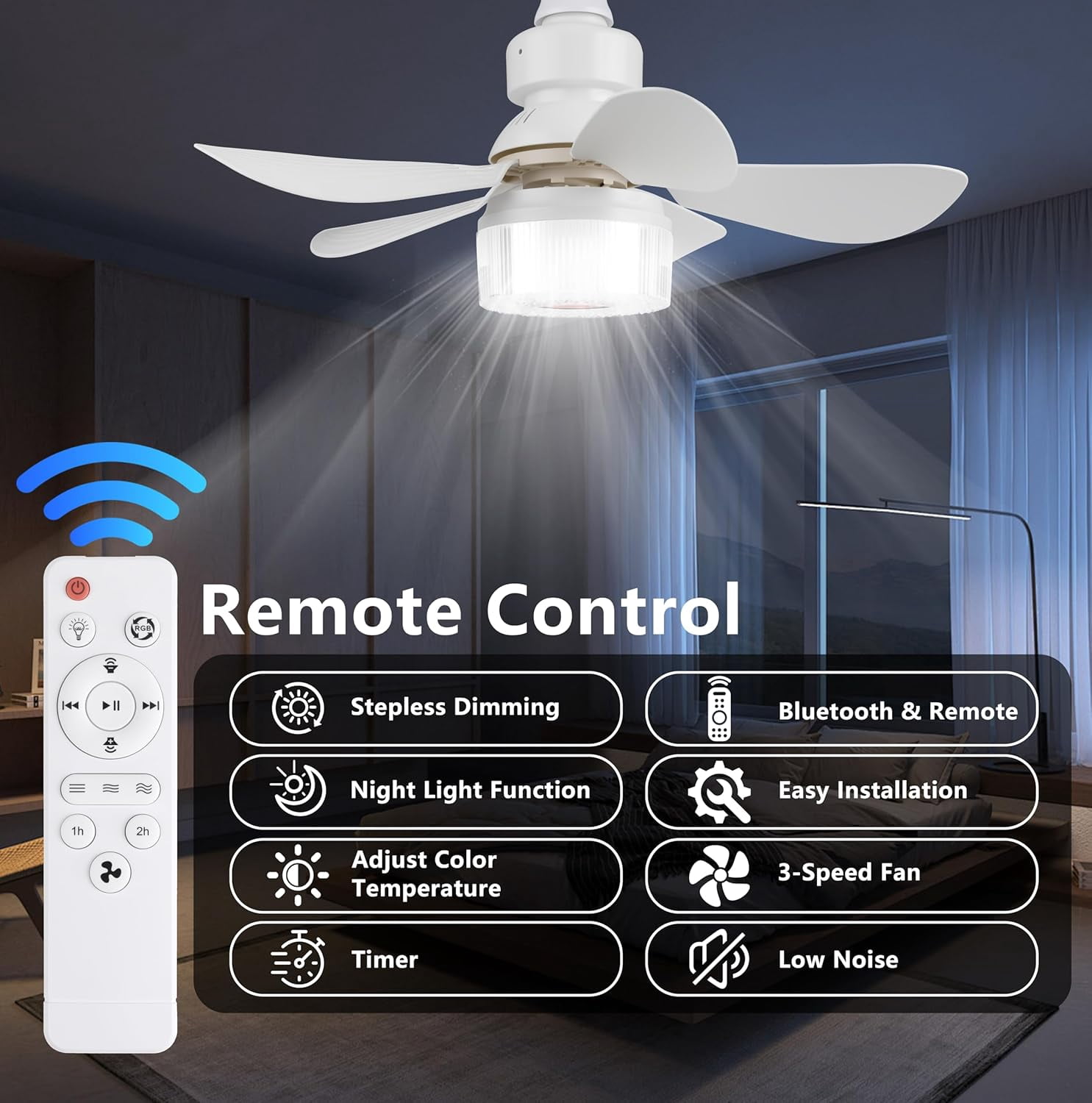 Ceiling Fans with Lights,Fan Light with Multi-Color RGB Adjustable Brightness and Bluetooth Speaker,20.5-Inch Crystal Fan Ambient Light Screw-in Fan Light with Remote Control
