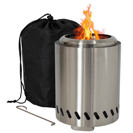 Sunnydaze 7" Round Wood-Burning Silver Finish Stainless Steel Tabletop Smokeless Fire Pit