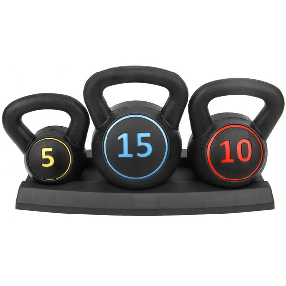 PRISP Ensemble de Poids 3 Pièces pour Kettlebell - 5lb 10lb 15lb Poids Libres avec Support