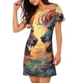 thumbnail image 2 of Xecao Colorful Wave Dragon Head for Women's Loose Nightgown Sleepwear Short Sleeves Shirt Casual Print Sleepdress, 2 of 6