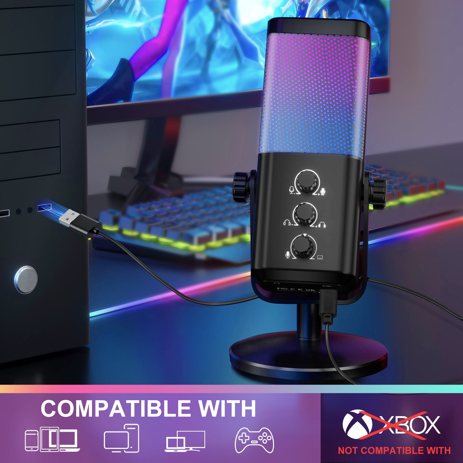 Socodox USB Gaming Microphone for PC,Condenser Mic with RGB,Mic Mute,Noise Cancellation,Desktop Stand,Stream Mic for Podcast/Recording/Discord/ASMR,for PC/Computer/PS4/PS5/Mac