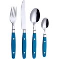 thumbnail image 1 of Silv ware Set 24 Pièces en Acier Taché Cutl y Poignée de Couleur avec Rivet / Rétro Style Plat 6 x Couteau Dinn, 6 x Fourchette Dinn, 6 x Table, 6 x Thé (Bleu Saphir, 24 Pièce), 1 of 7