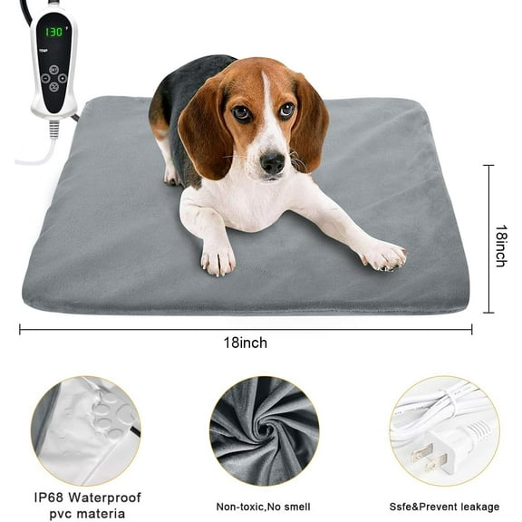 Pet Heating Pad, Waterproof Dog Cat Heating Mat with Auto Power Off (M: 18x18, Grey)