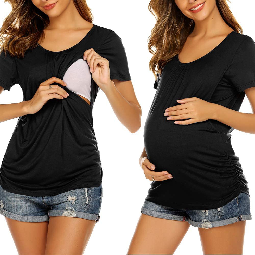 Ekouaer Womens Maternity Nursing Top for Pregnancy and Postpartum Easy Breastfeeding Tank Tee Shirts 