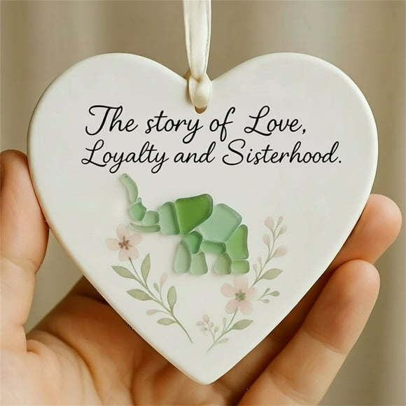 Cagogo under $5 Friendship Heart Ornament, Friendship Heart Ornament Gift, Elephant Sea Glass Heart Pendant Necklace, Best Friend Gift Sister Gift Memorial Gift, Personalized Jewelry for WomenGirls