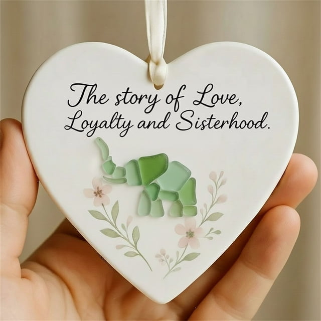Adorno de Corazón de La Amistad | Decoración de Cerámica con Forma de Corazón de Cristal Marino | Regalo Único de Amistad para Hermanas y Mejores Amigas | Simboliza Lealtad, Fuerza y Lazos Duraderos