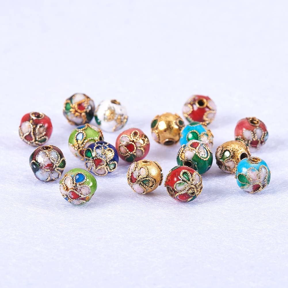 DIY 120 Pieces 8mm Handmade Round Enamel Cloisonne Beads for DIY Jewelry Making Craft Loose Beads Mixed Color DIY