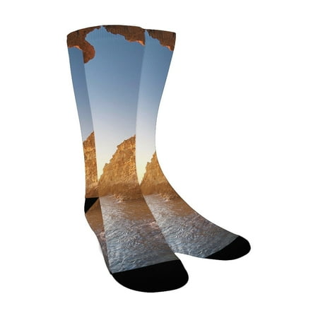 

Seaside Decor Sunset in Pacific Paradise Ocean Cave with Morning Light Horizon Stone Calm Seacoast A Custom Socks for Women